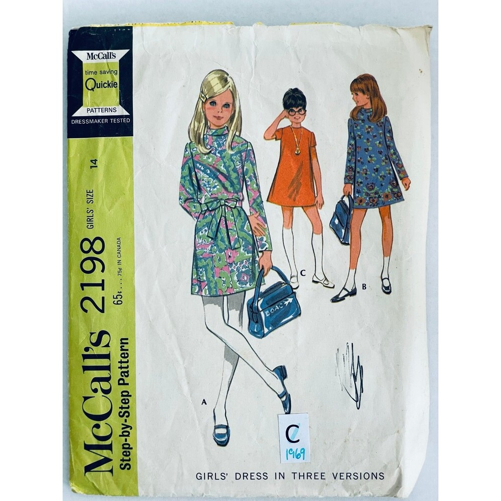 Vintage 60s McCalls 2198 A-line Dress Sewing Pattern Sz 14 CUT/COMPLETE